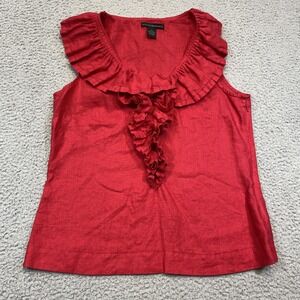 Grace Elements Shirt Womens 12 Red‎ Linen Sleeveless Ruffle Collar Blouse Top